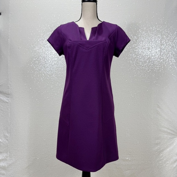 Diane Von Furstenberg Purple Wool Sheath Dress Women’s 6 Cap Sleeve V-Neck - Picture 15 of 15